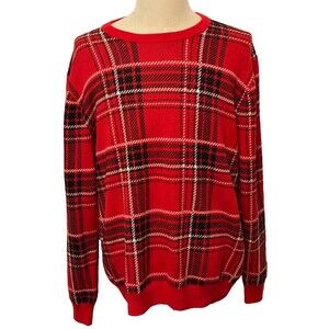 NWT CHARTER CLUB Mens XL Crew Neck Sweater Red Plaid Holiday Christmas Pullover